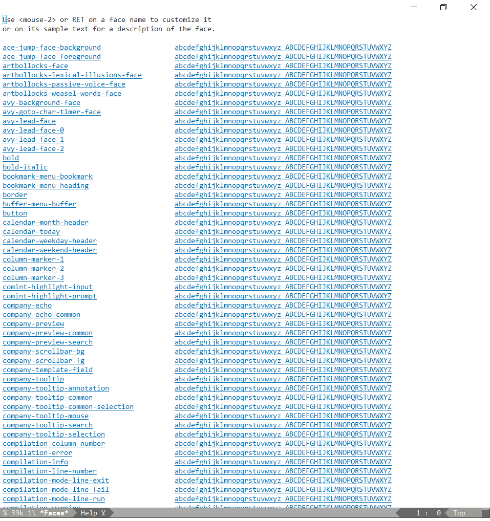 <code>list-faces-display</code> under the Leuven theme