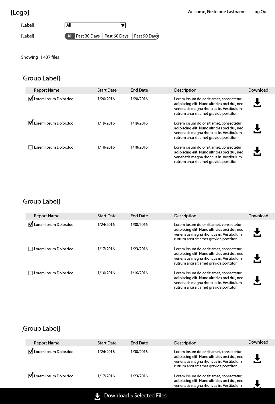 Wireframe example - floating bottom bar version