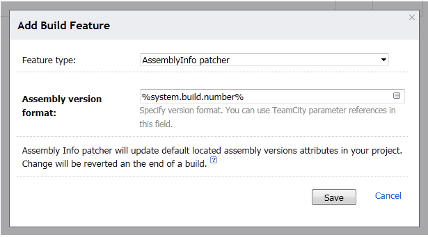 AssemblyInfo patcher dialog (TeamCity documentation)