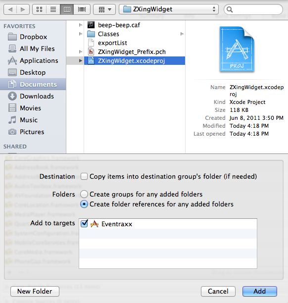 xcode add .xcodeprojectdialog