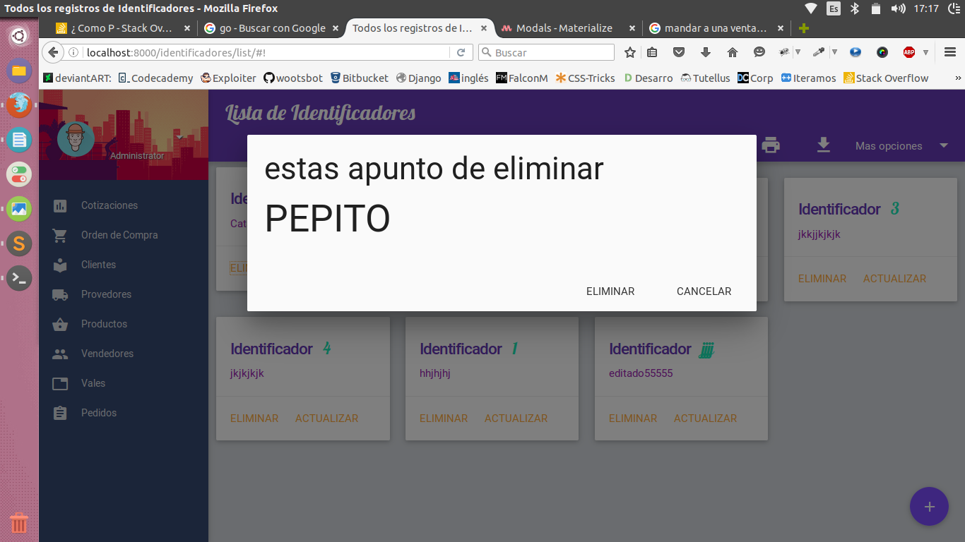 eliminar con vetana modal en Django