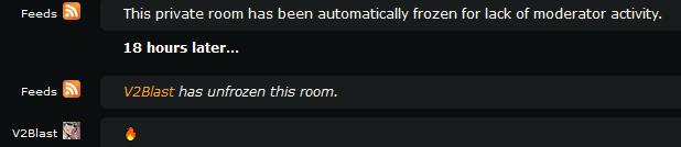 V2Blast unfreezing a private chatroom within a day