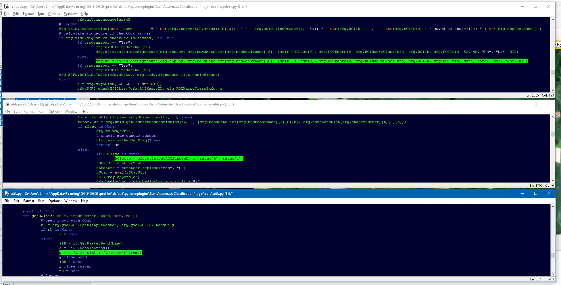 Printscreen 2: Python scripts showing the lines referenced by the error message.