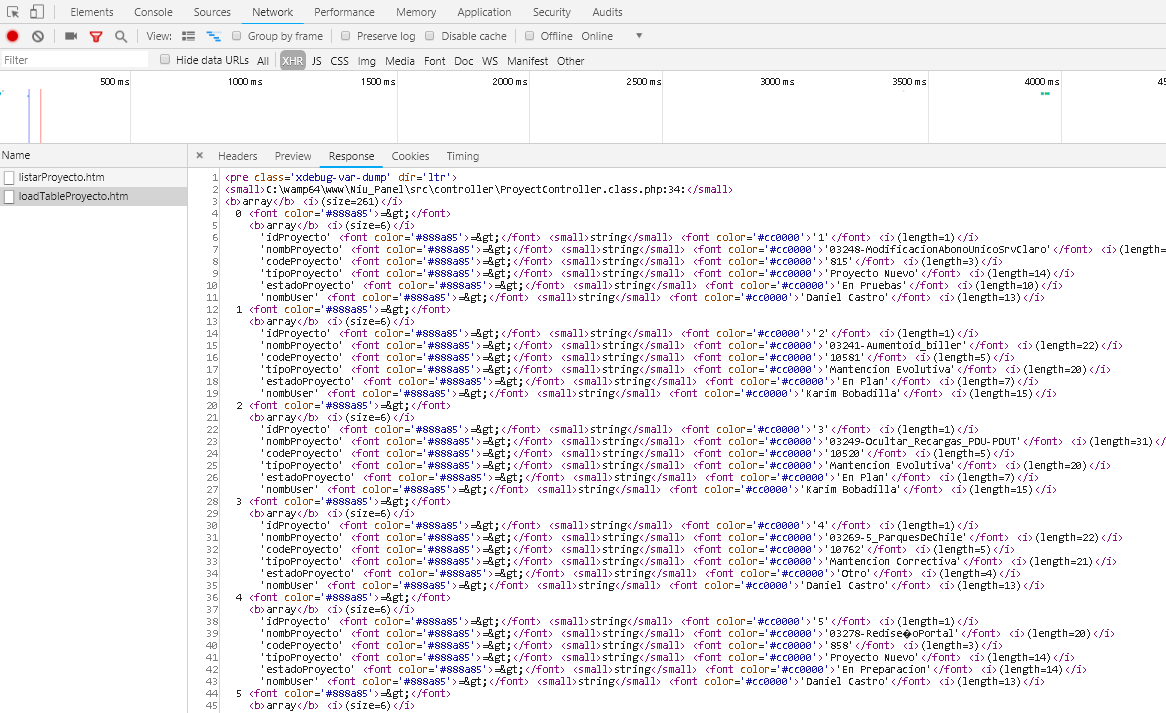 Response encontrado al realizar var_dump a la variable $resultSet