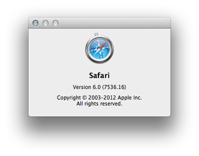 About Safari: Version 6.0 (7536.16)