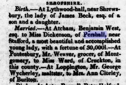 wedding of Benjamin West to Miss Dickenson of Pershall