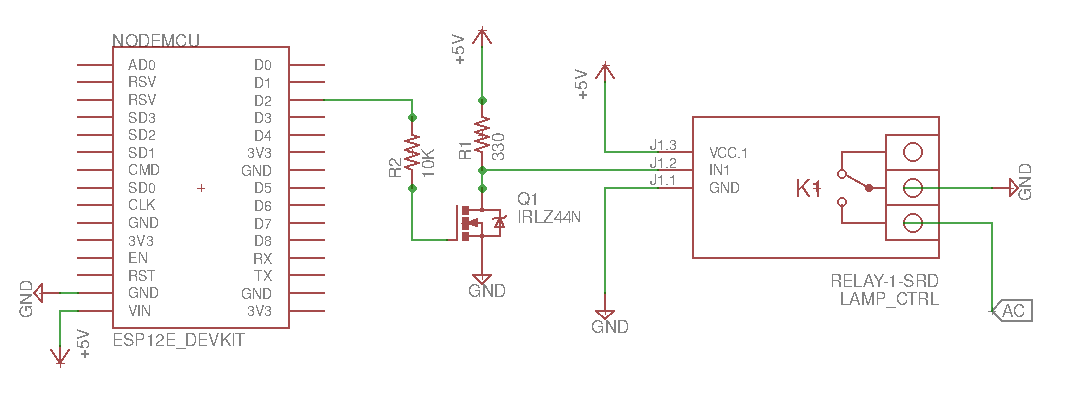 ESP8266 controlling a 5V relay with an N-channel MOSFET