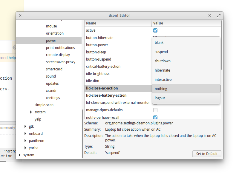 possible power settings values