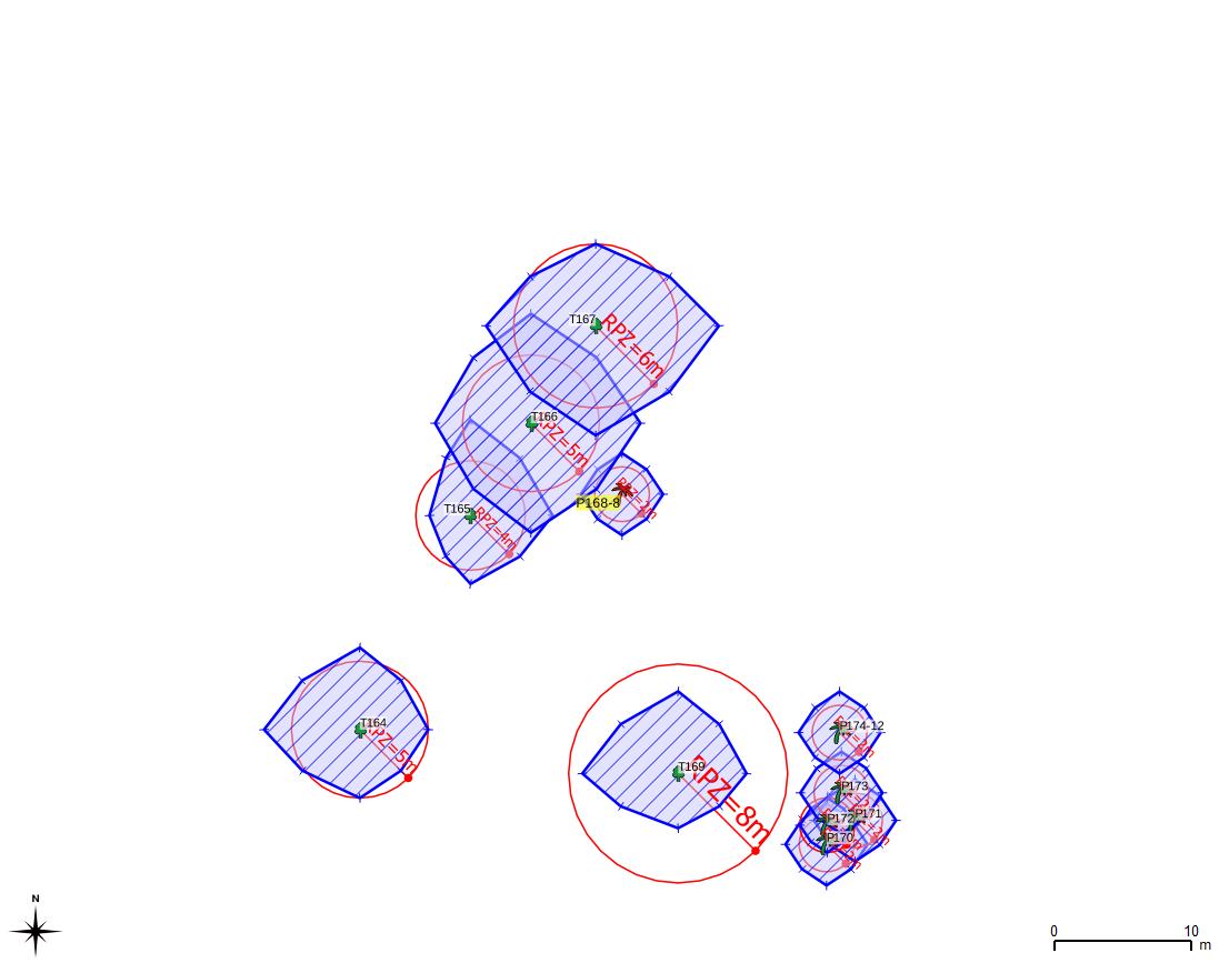 example of tree protection area and crown area using geometry generator