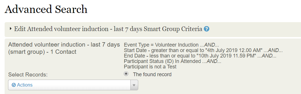 only 1 contact in the group when I click "Edit Smart Group Criteria" -- correct!