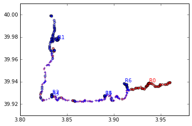 overlapping with two GPS traces