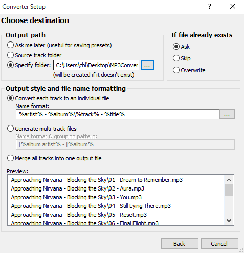 Showing conversion options set