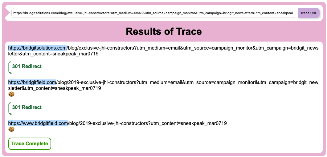 results of URL trace