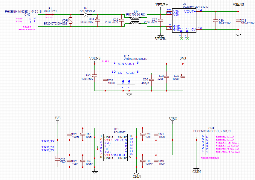 isolated RS485 and power