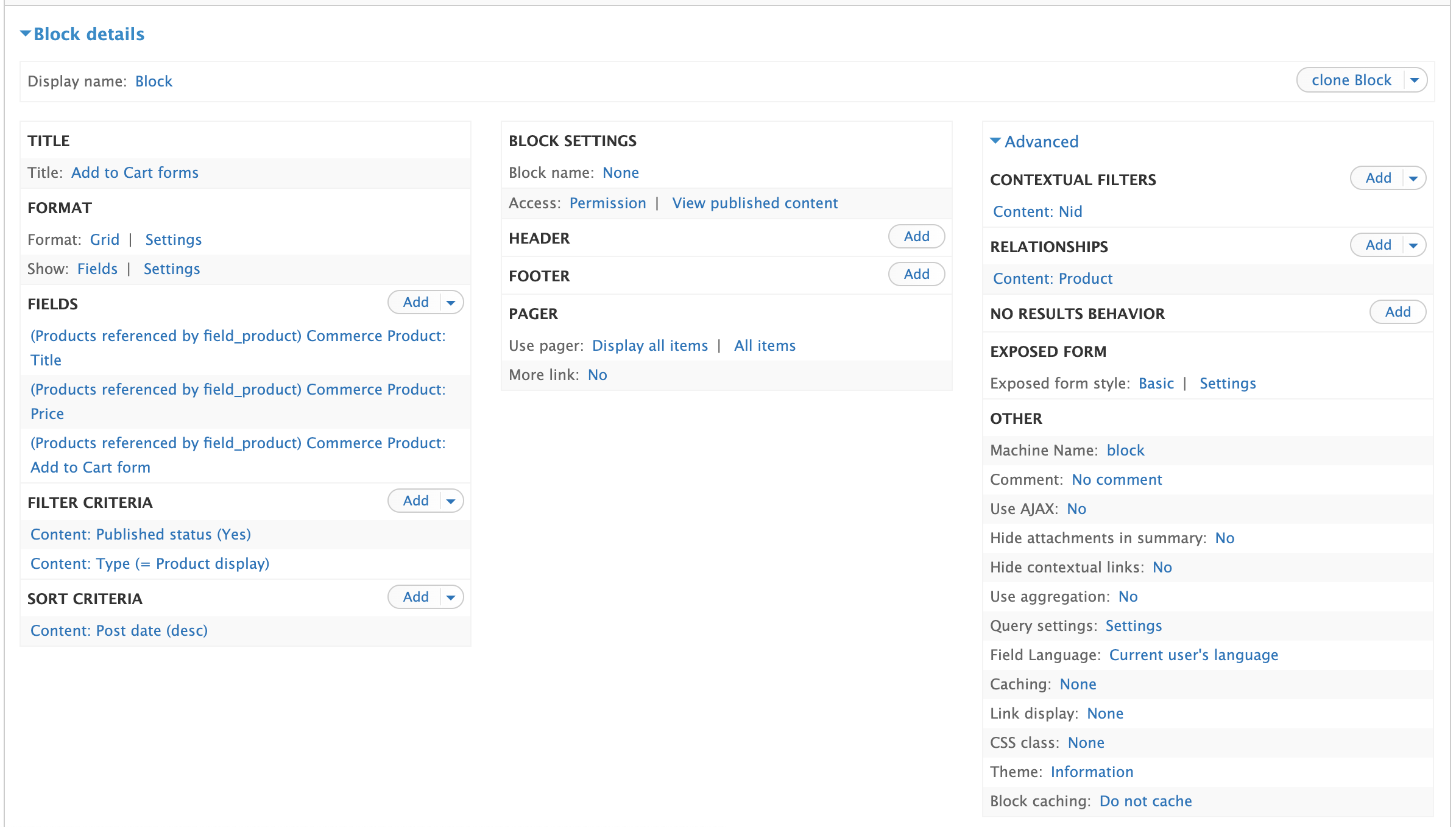 Sample Views configuration.