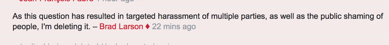 "As this question has resulted in targeted harassment of multiple parties, as well as the public shaming of people, I'm deleting it."