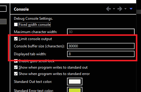 Exemplo de configuração -> Limitar saída do console