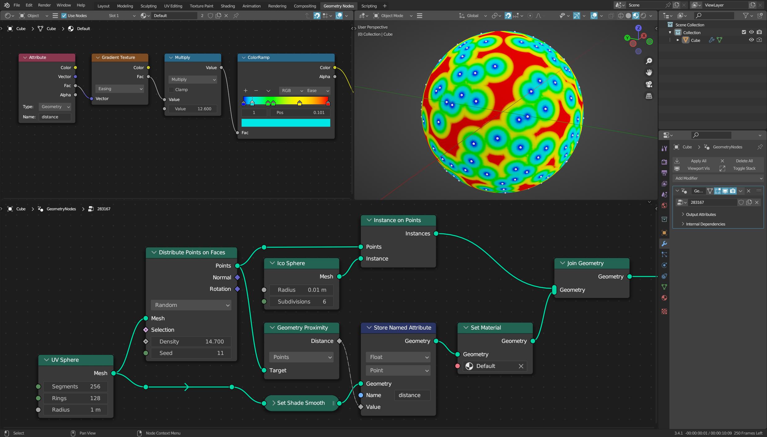 Node Editor - Distribute Points On Faces And Geometry Proximity ...