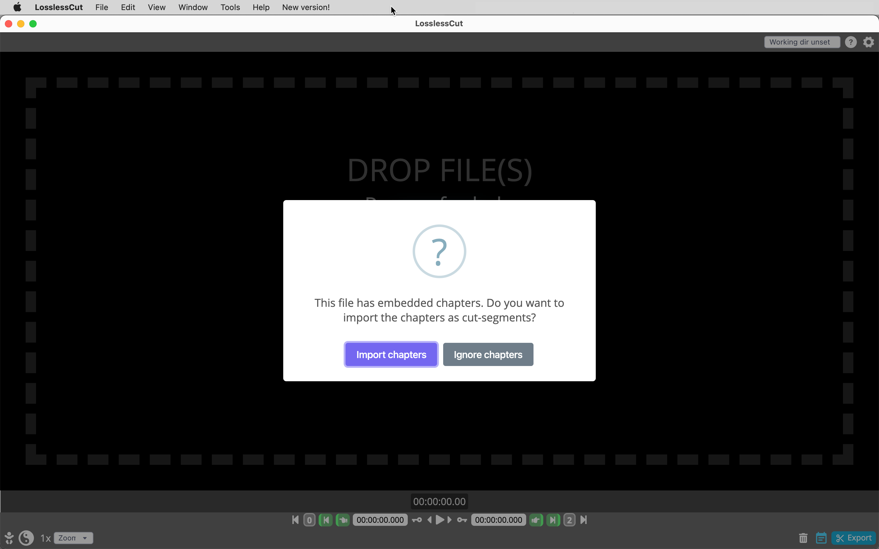 LossLessCut chapter markers 2 Import dialog