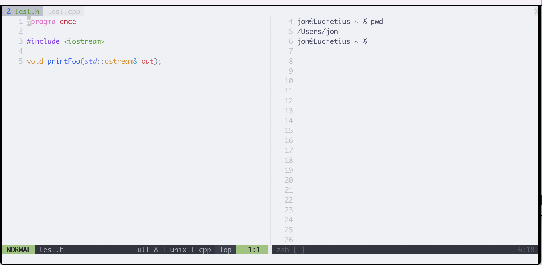 desired neovim layout