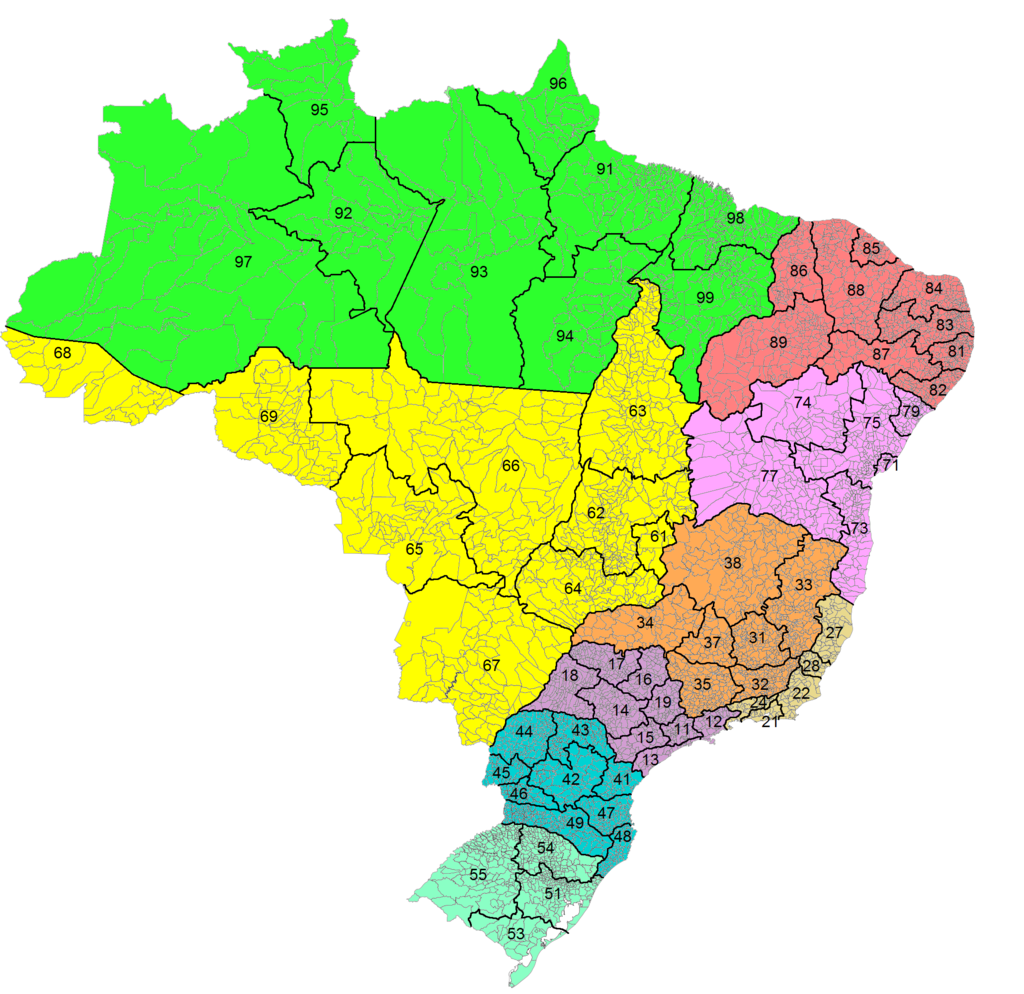 Mapa do Brasil com as divisões por DDD