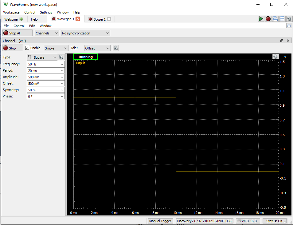 Screenshot of function generator waveform