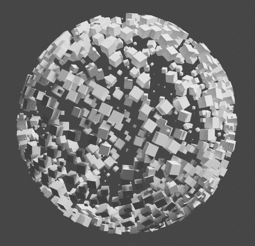 Particle system with objects emitted to its surface