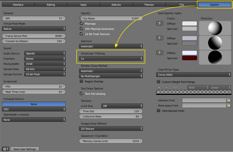 enable anisotropic filtering