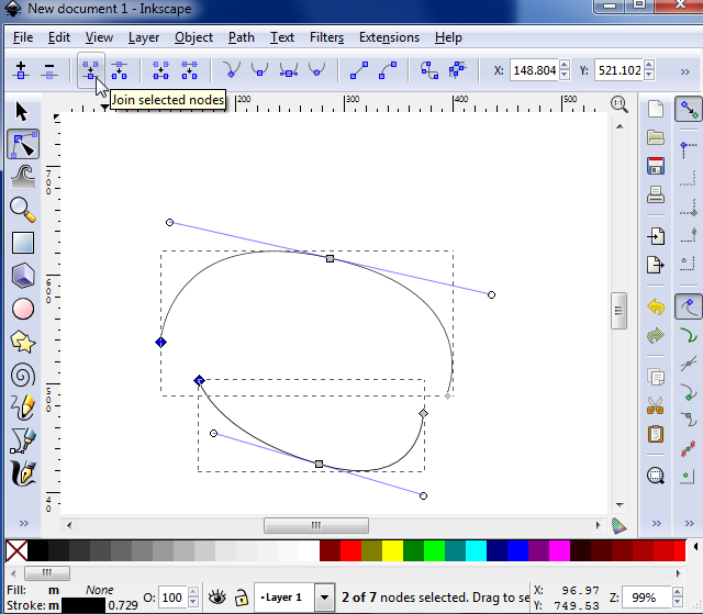 selecting two nodes on different paths