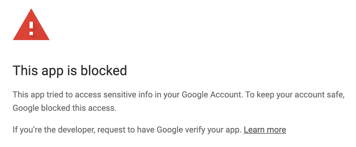 Error: "Google hasn't verified this app"