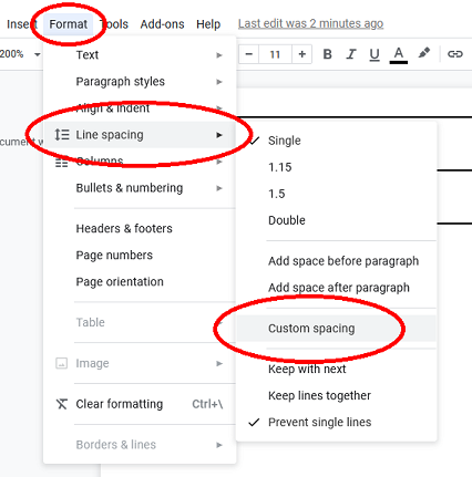 Custom line spacing menu navigation