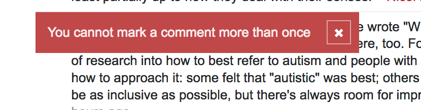 "You cannot mark a comment more than once" message