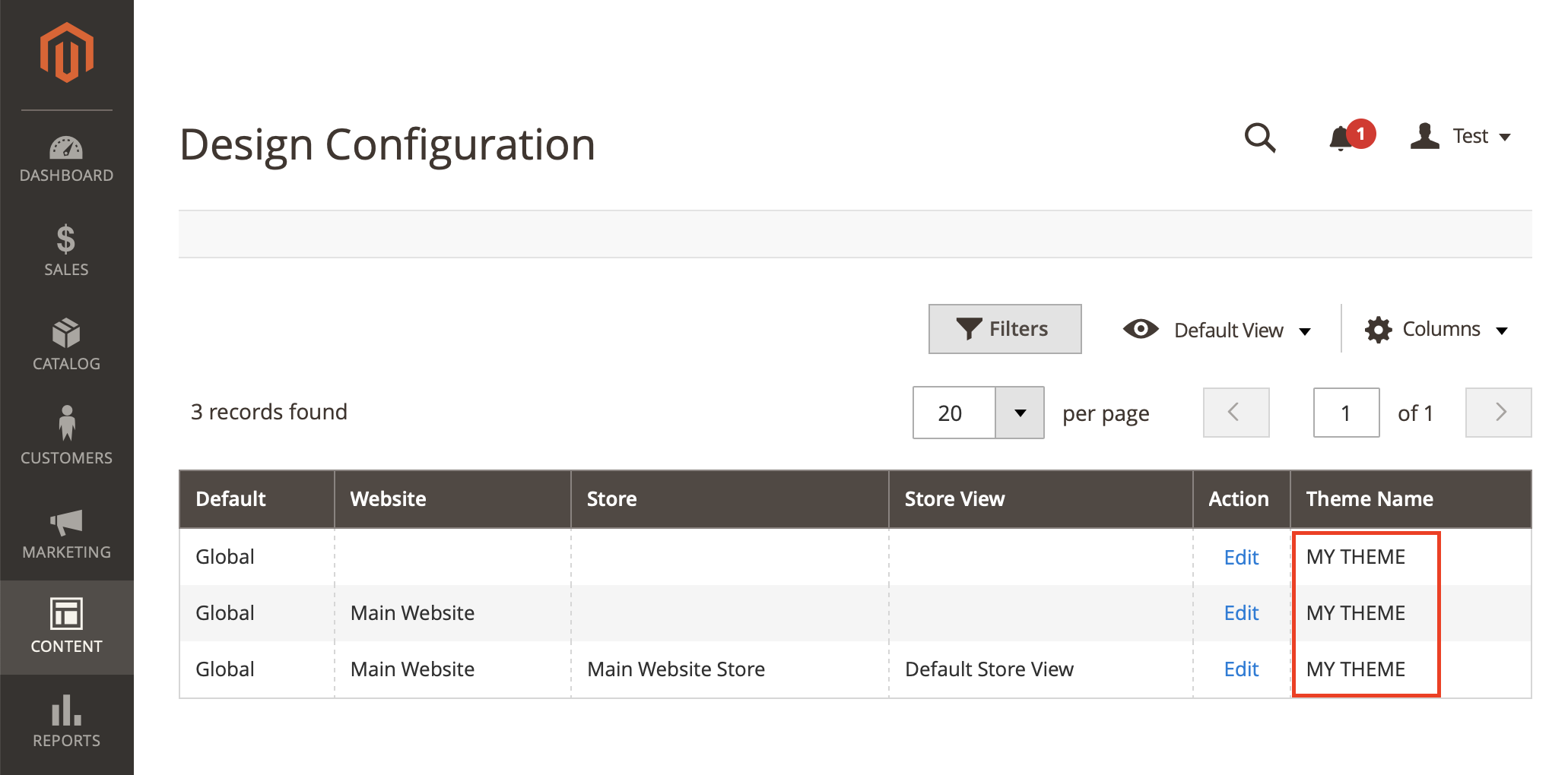 Content/Design/Configuration Magento Backend