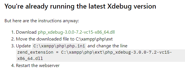 Ya me detecta que esta instalado xdebug