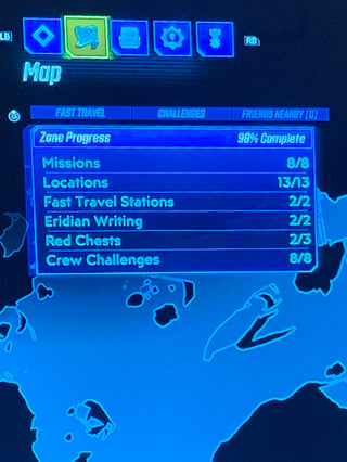 Screenshot of menu showing completion progress screen