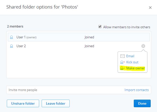 Screenshot of Shared Folder Options