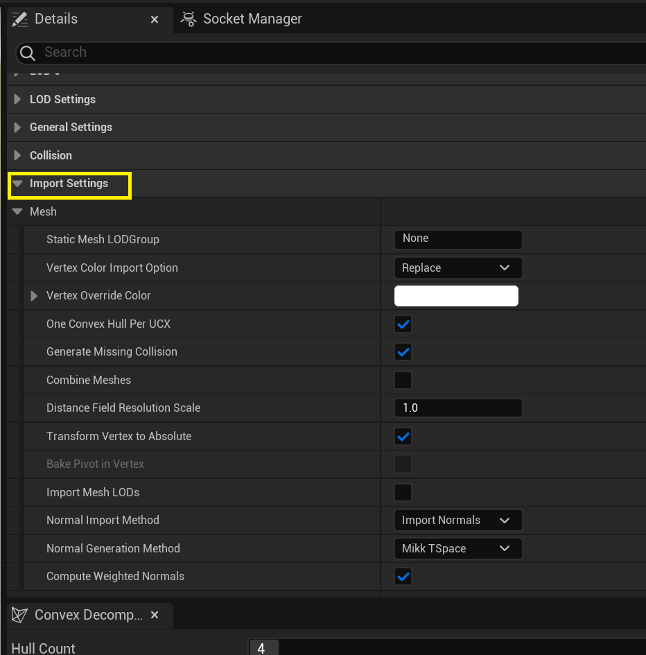 Unreal 5.2 asset import settings