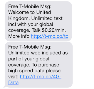 T-Mobile welcome text messages