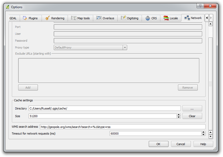 QGIS Network options page