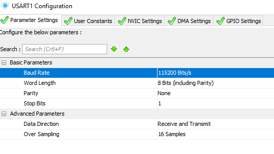 UART configuration CubeMX