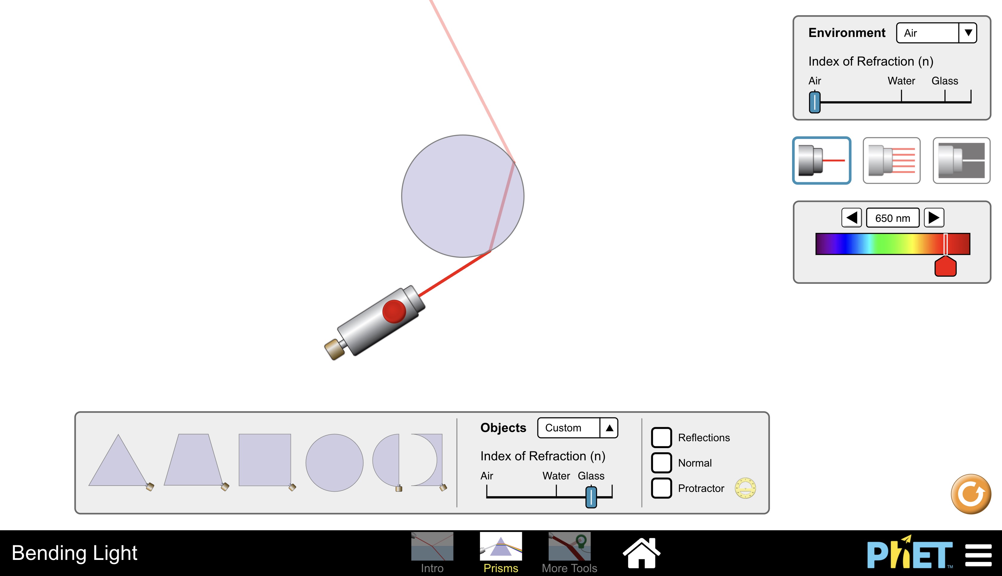 light not trapped if source outside circular glass