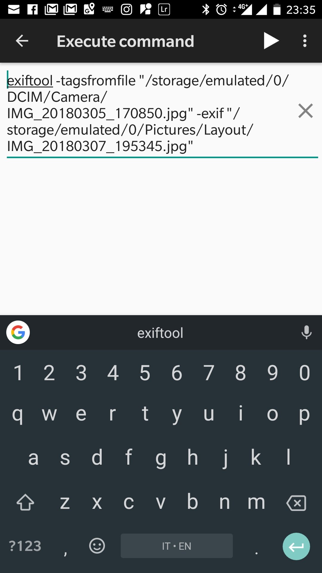 ExifTool app screenshot