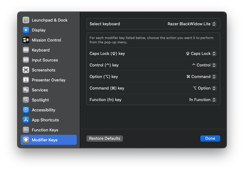 Modifier Keys in Keyboard Shortcuts