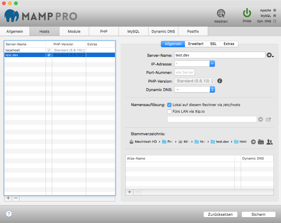 Create your test environment host