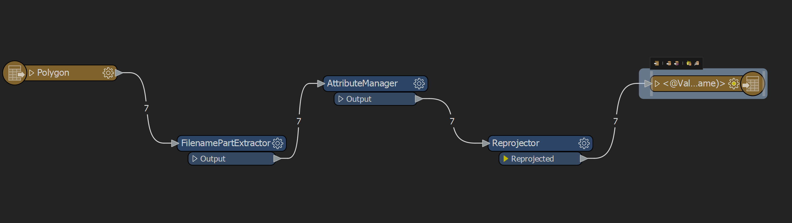 Workbench processing a single zipped polygon shapefile: