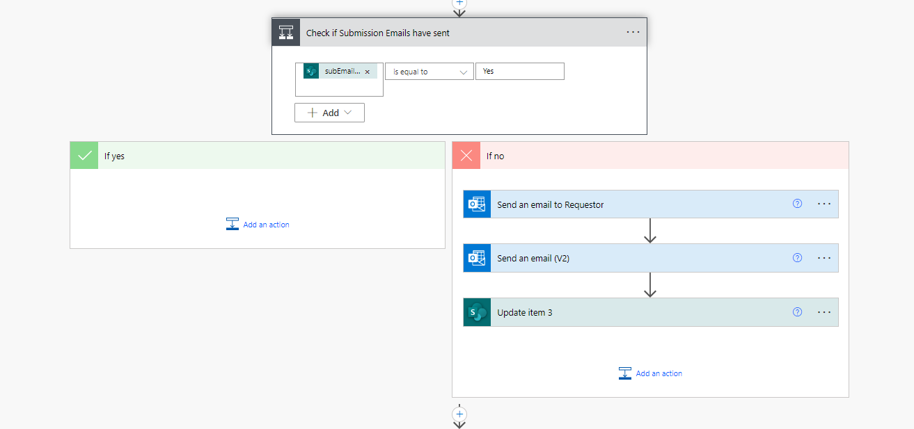 first condition that checks if email sent field is set to yes