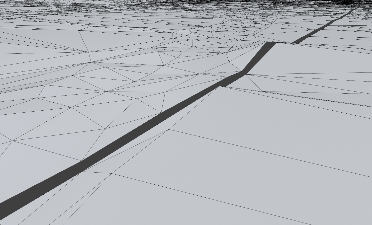 straight gap separating two triangulated meshes with points at various heights