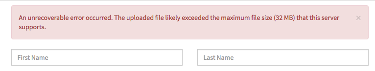 Upload file error message