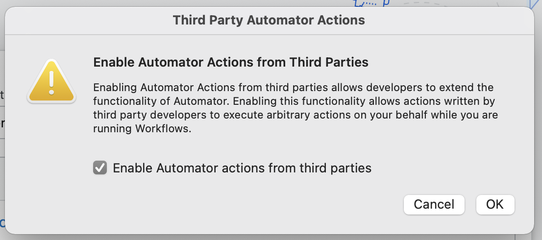 Automator Third Party Action Preferences