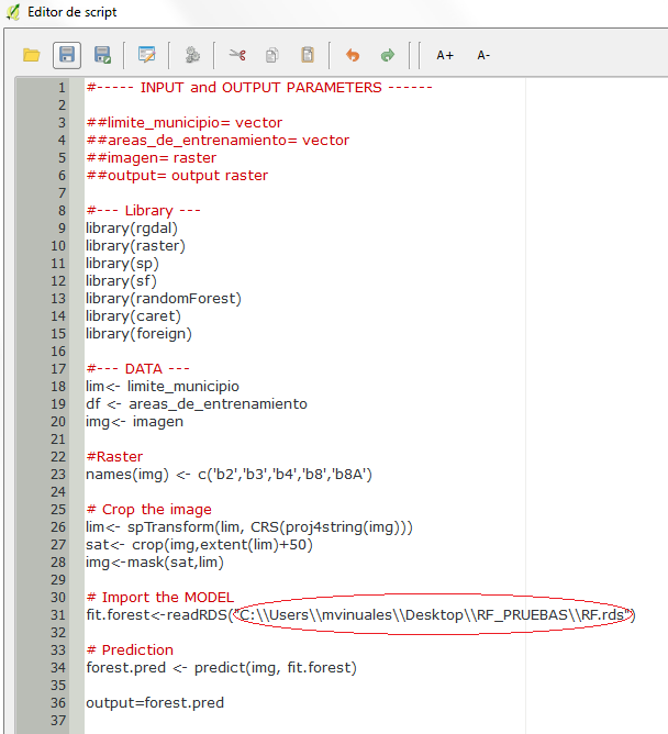 Script to apply Random Forest model in a image